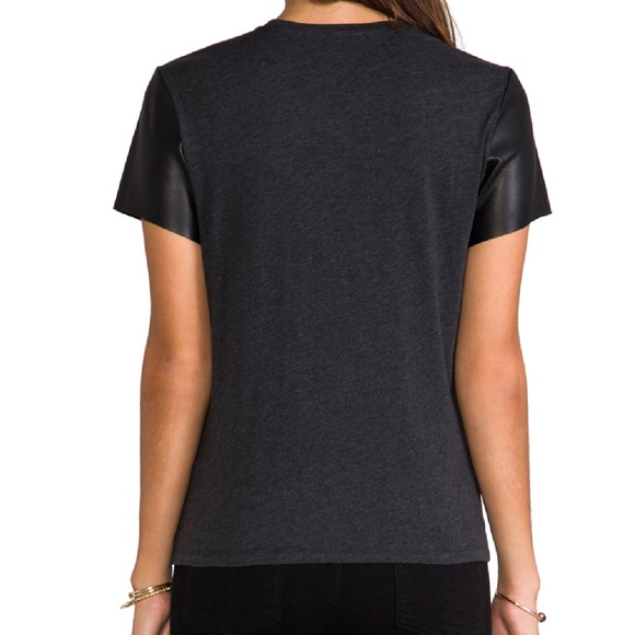 Vince Lamb Leather Short Sleeve Dark Gray Tee Size L - Picture 2 of 9